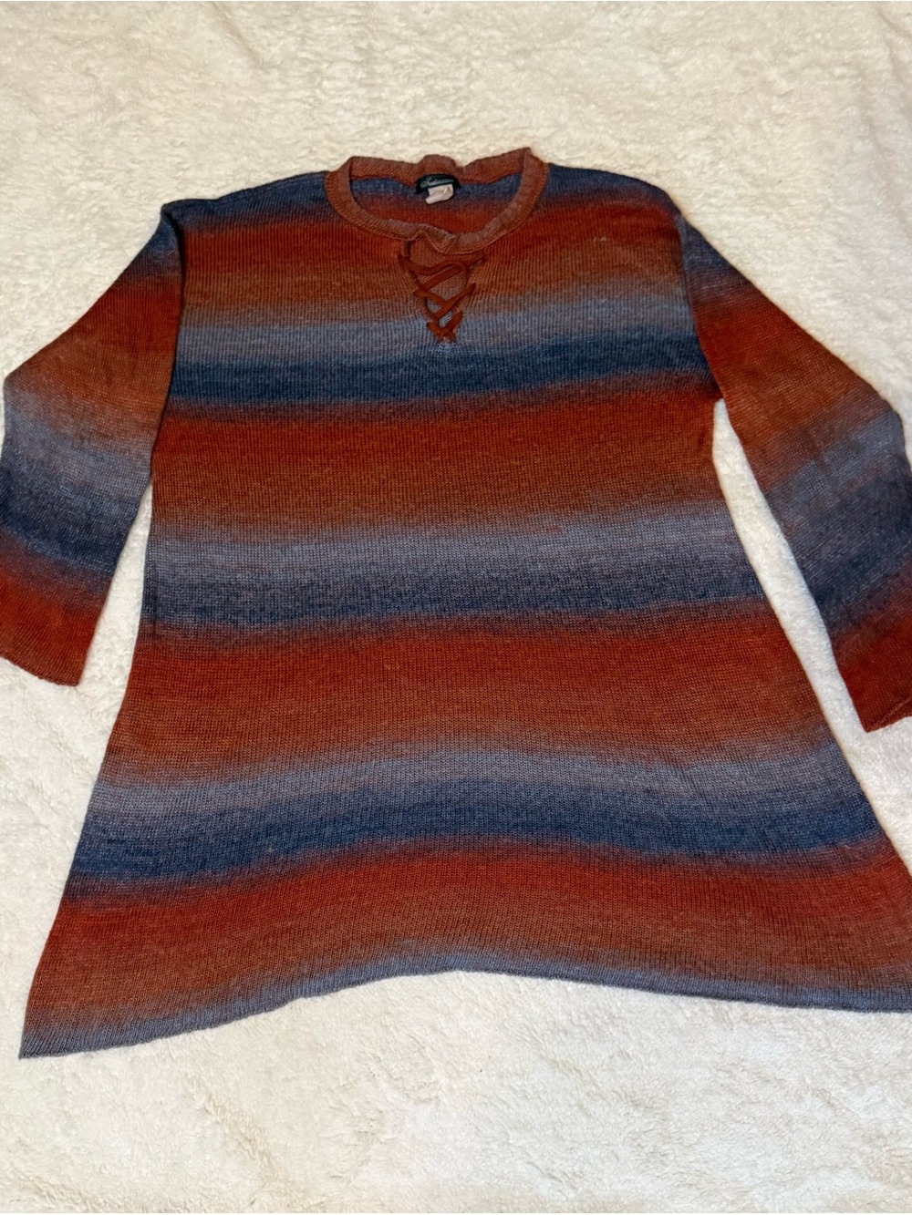 Striped Lace-Up Tunic Top in Rust and Blue